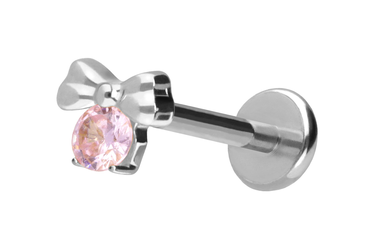 Titan Labret Piercing mit Push Fit SCHLEIFE + KRISTALL